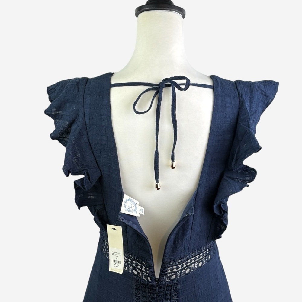 NWT Francesca's Navy Blue Ritah Crochet Lace Flutter Mini Dress Blue Rain • M - Picture 7 of 15
